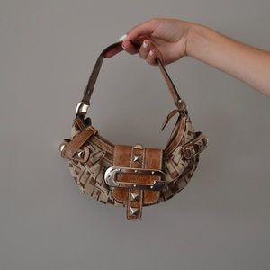 Tan Guess Studded Monogram Mini Bag